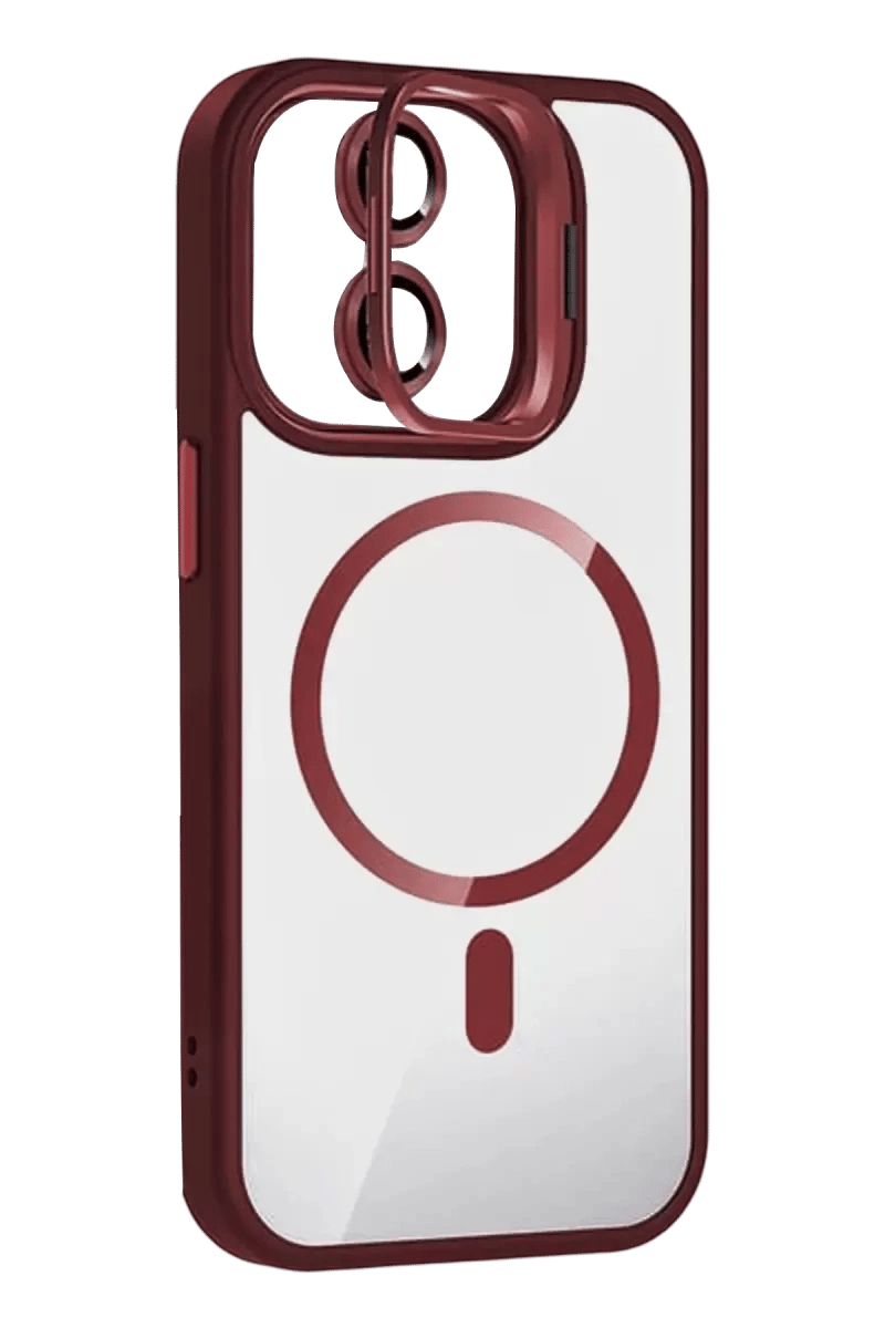 Apple iPhone 11 Remim Lensli Magsafe Standlı Kapak - Bordo