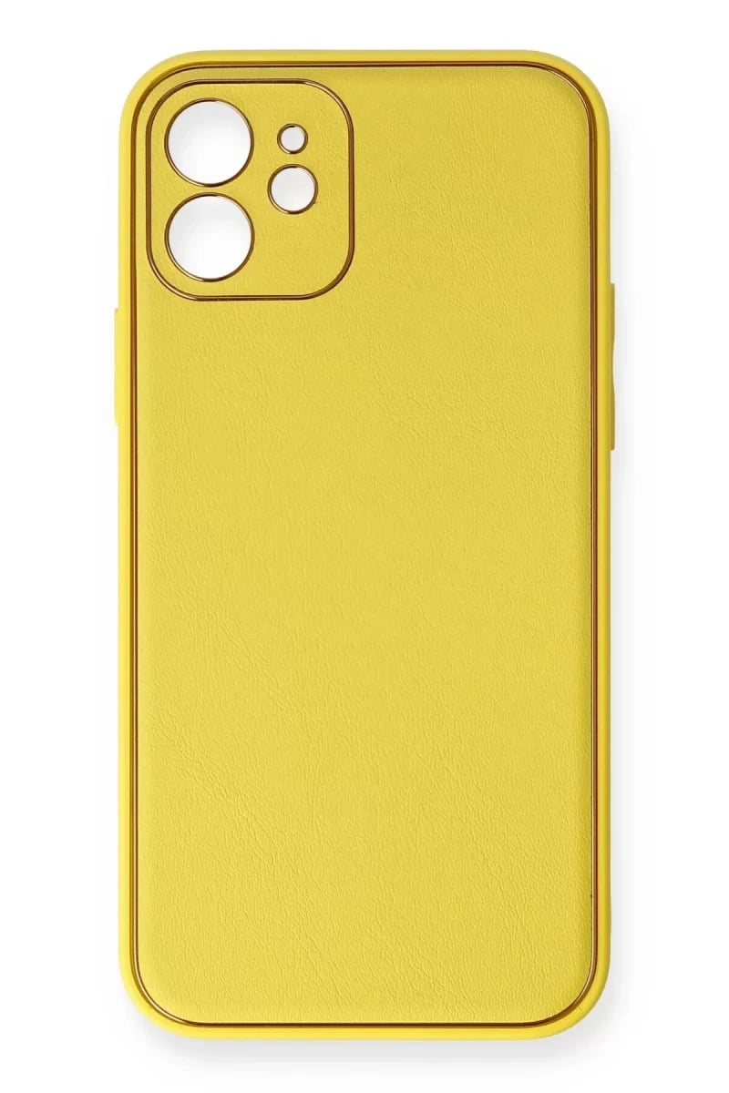 Apple iPhone 12 Kılıf Coco Deri Silikon Kapak - Sarı