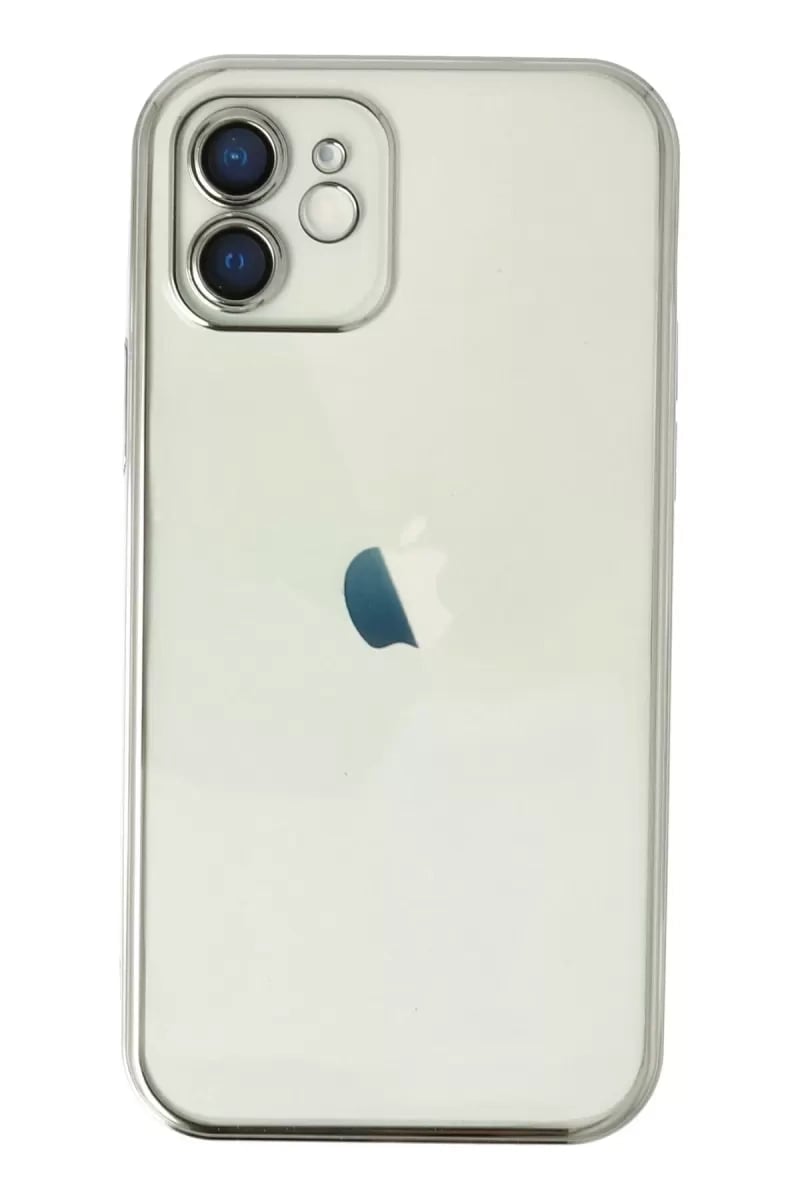 Apple iPhone 12 Kılıf Lensli Silikon - Gümüş