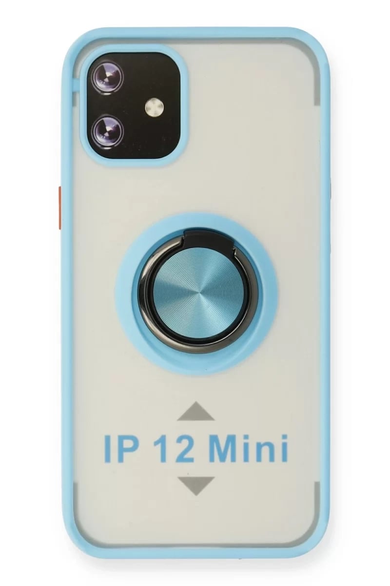Apple iPhone 12 Kılıf Montreal Yüzüklü Silikon Kapak - Buz Mavi
