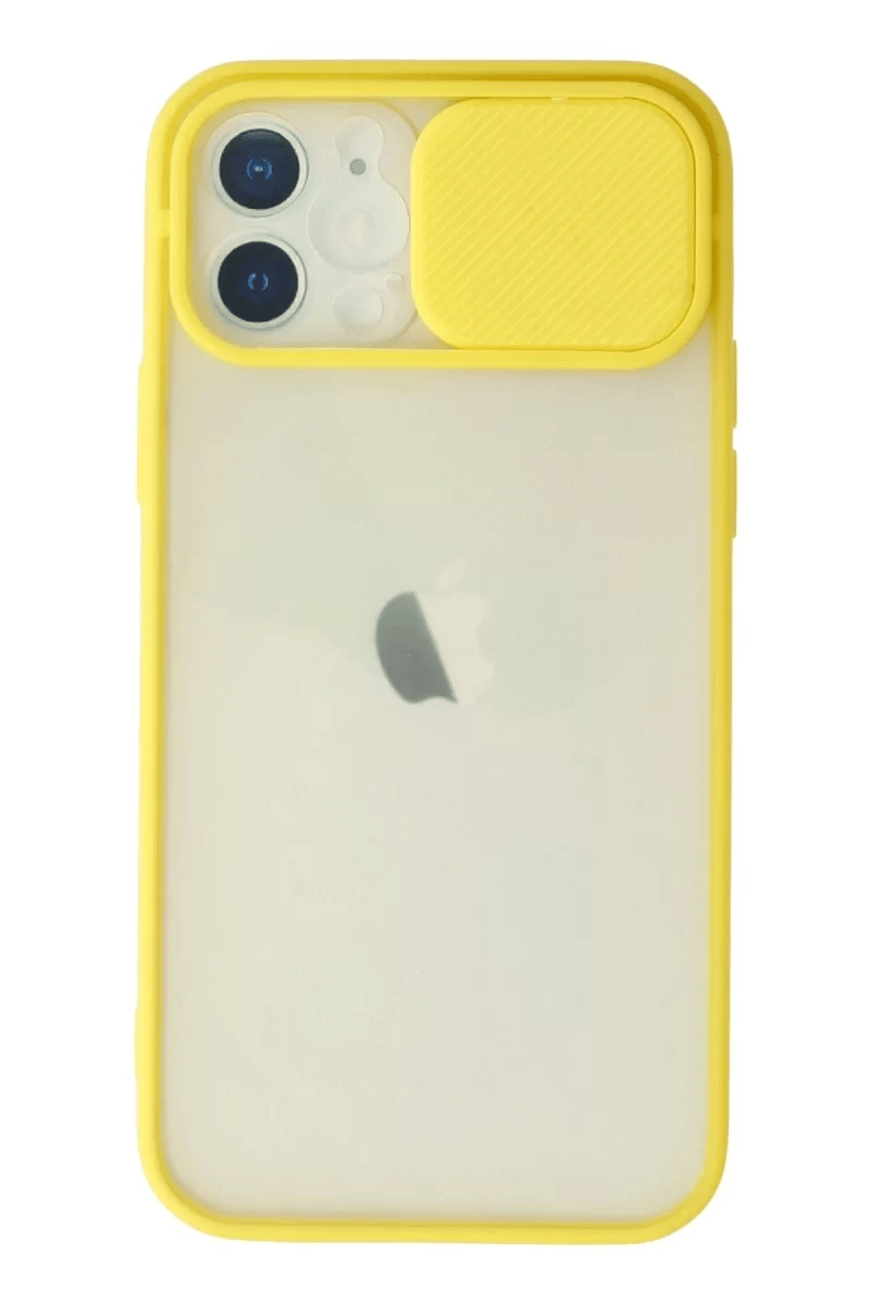 Apple iPhone 12 Kılıf Palm Buzlu Kamera Sürgülü Silikon - Sarı
