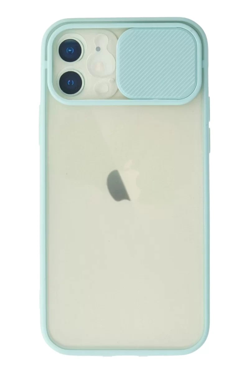 Apple iPhone 12 Kılıf Palm Buzlu Kamera Sürgülü Silikon - Turkuaz