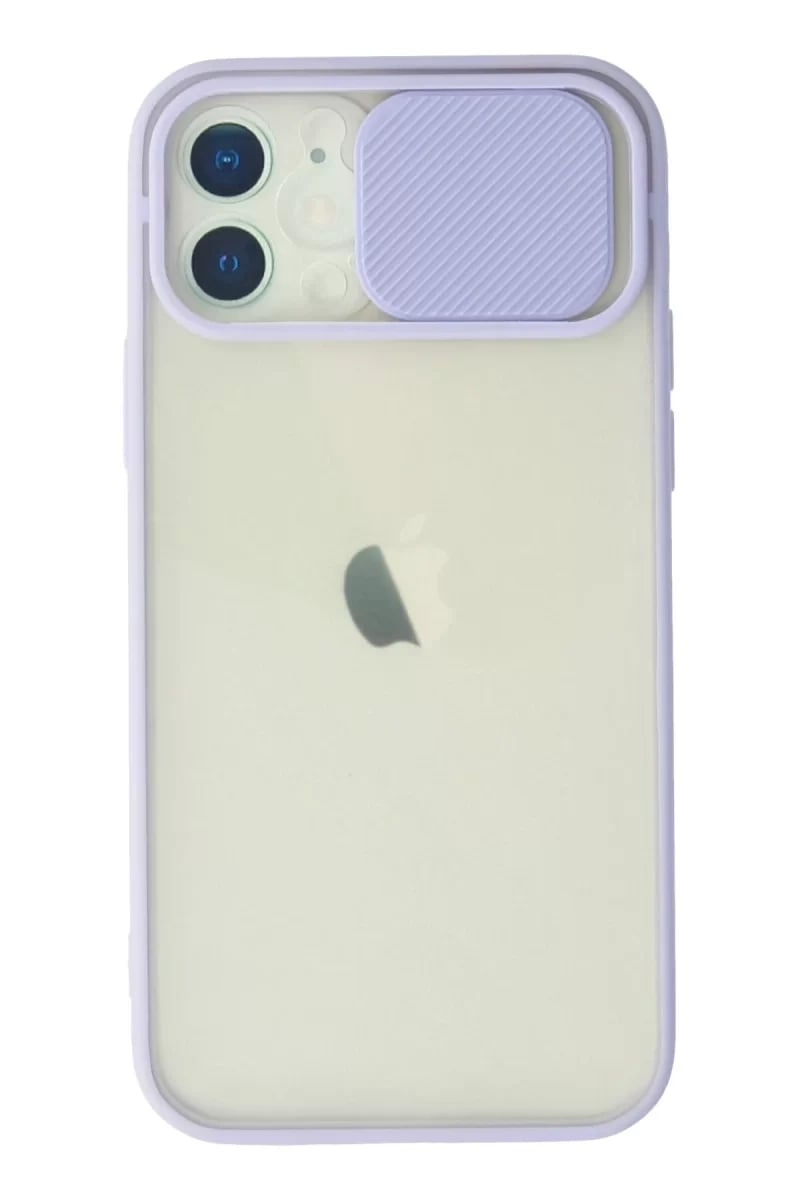 Apple iPhone 12 Kılıf Palm Buzlu Kamera Sürgülü Silikon - Lila