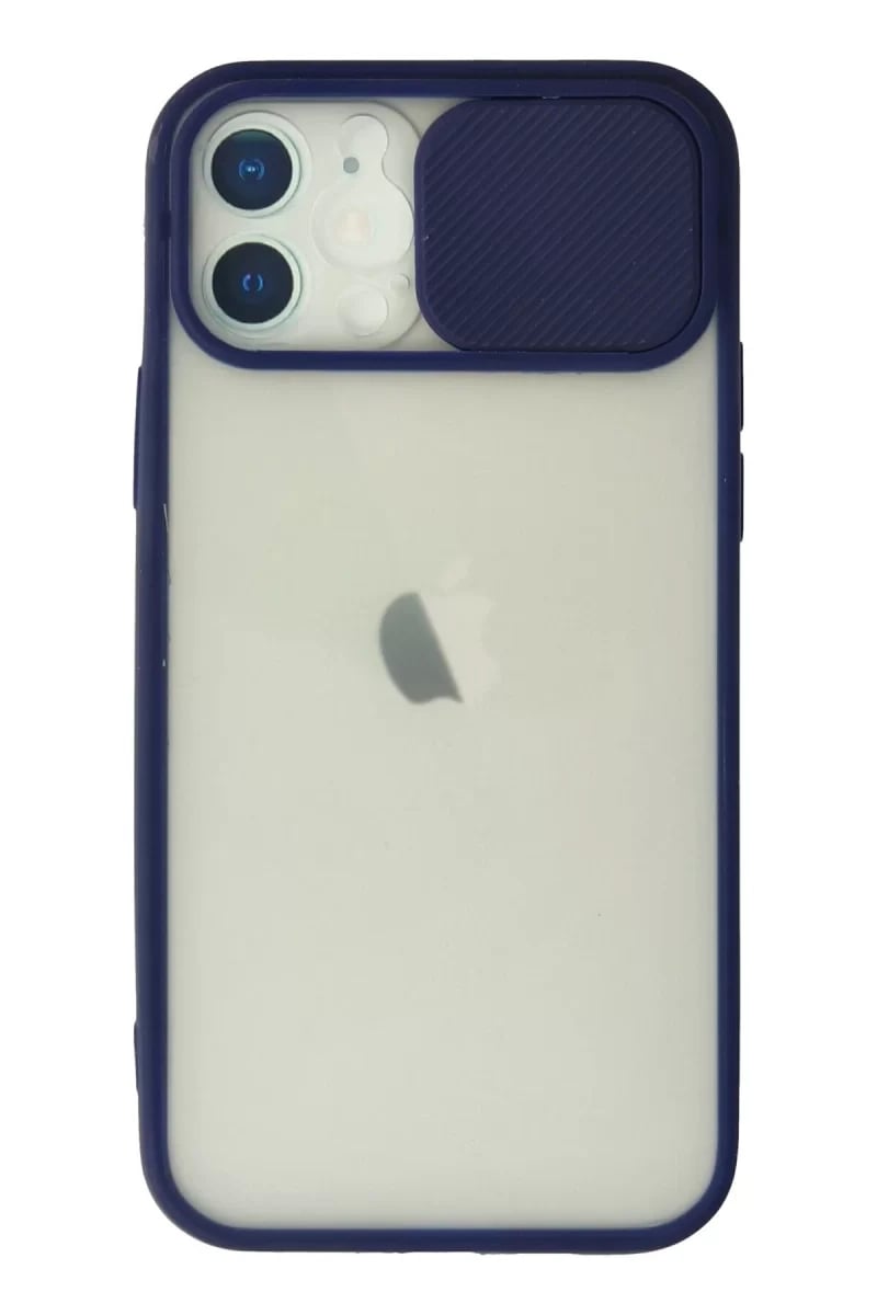 Apple iPhone 12 Kılıf Palm Buzlu Kamera Sürgülü Silikon - Lacivert
