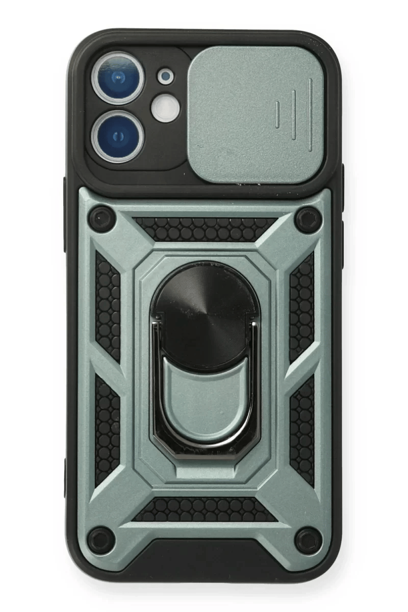 Apple iPhone 12 Kılıf Pars Lens Yüzüklü Silikon - Yeşil