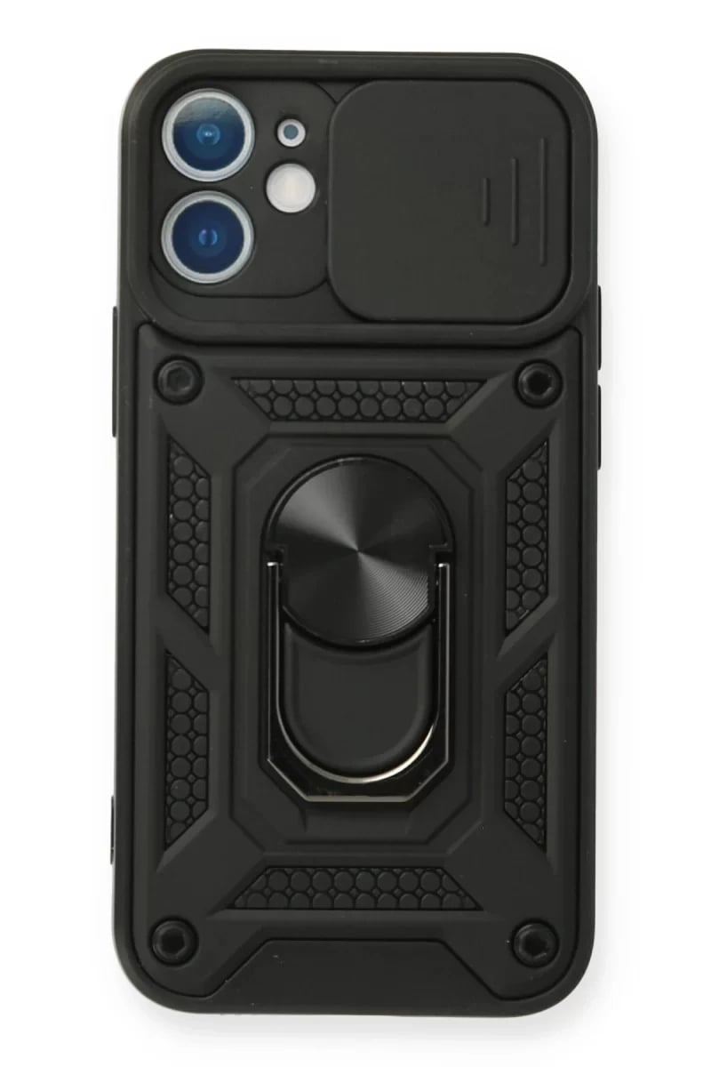 Apple iPhone 12 Mini Kılıf Pars Lens Yüzüklü Silikon - Siyah