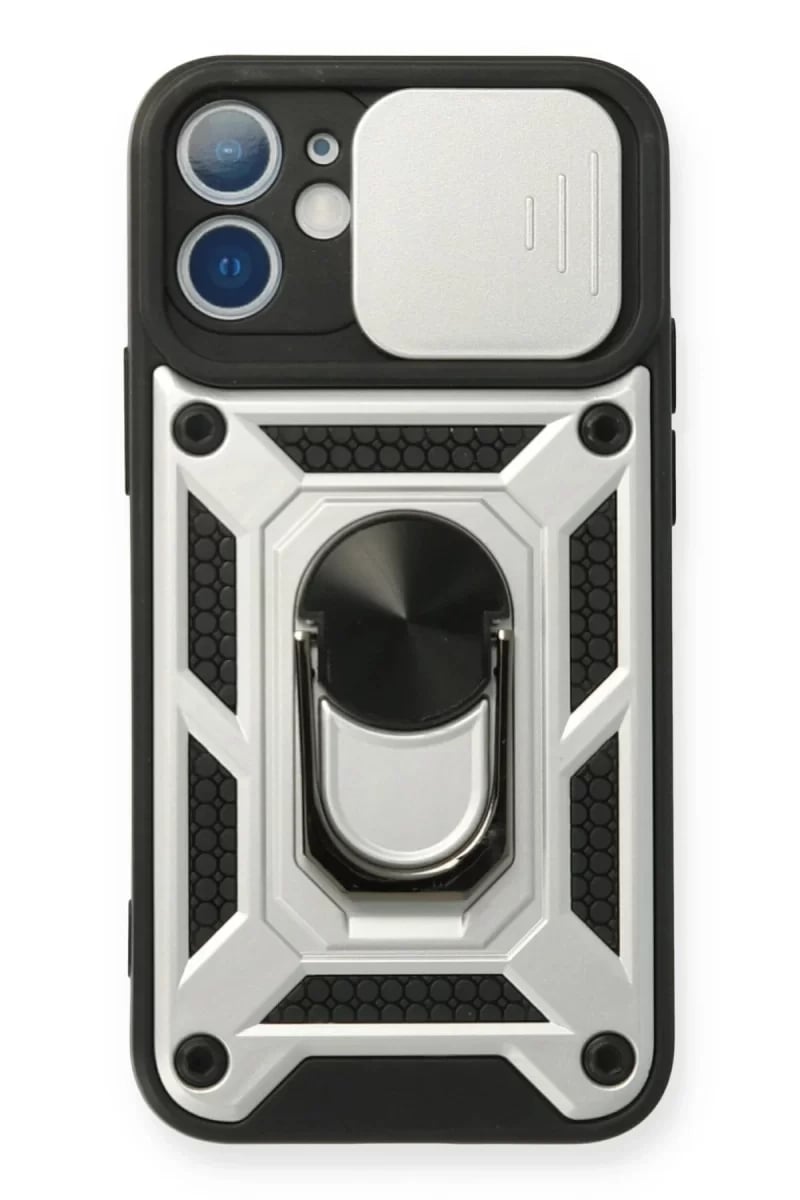 Apple iPhone 12 Mini Kılıf Pars Lens Yüzüklü Silikon - Gümüş
