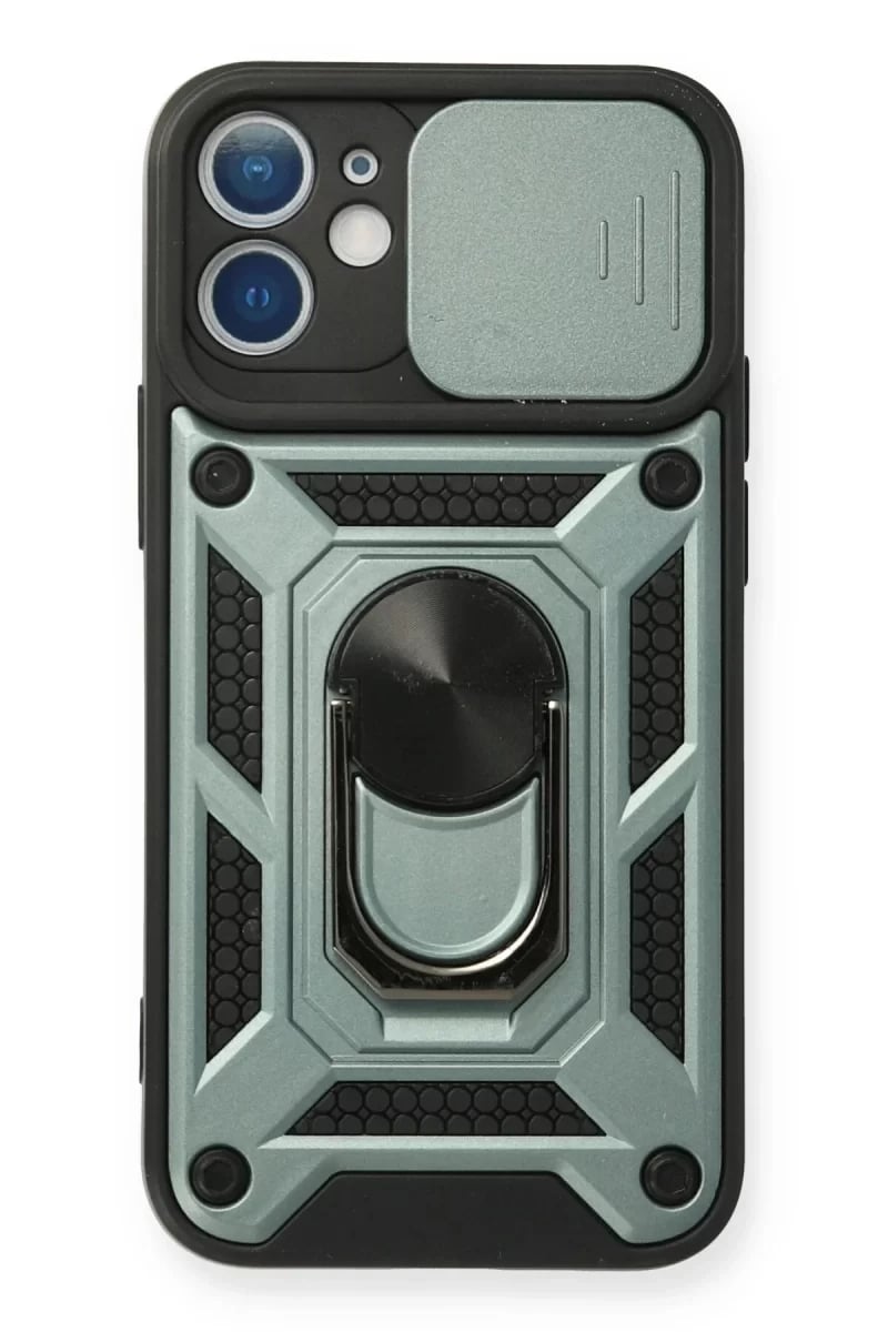 Apple iPhone 12 Mini Kılıf Pars Lens Yüzüklü Silikon - Yeşil