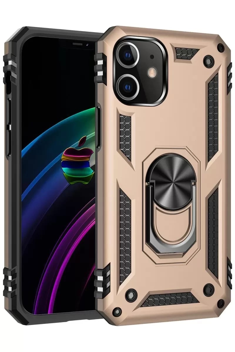 Apple iPhone 12 Mini Kılıf Sofya Yüzüklü Silikon Kapak - Gold