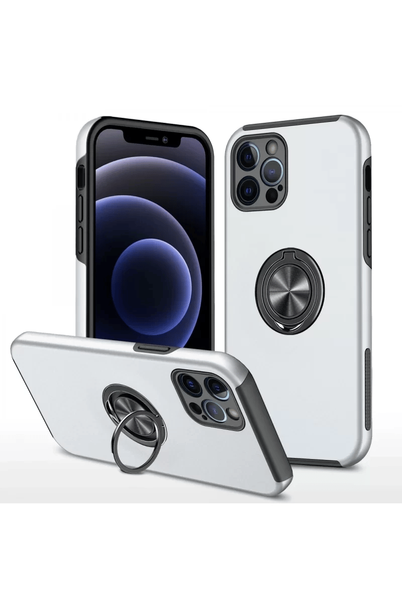 Apple iPhone 12 Pro Kılıf Elit Yüzüklü Kapak - Gümüş
