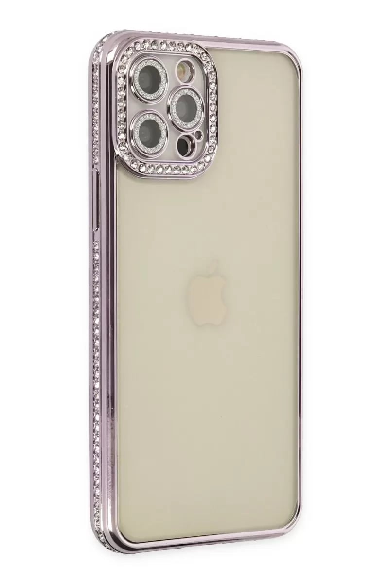 Apple iPhone 12 Pro Kılıf Joke Taşlı Silikon - Mor