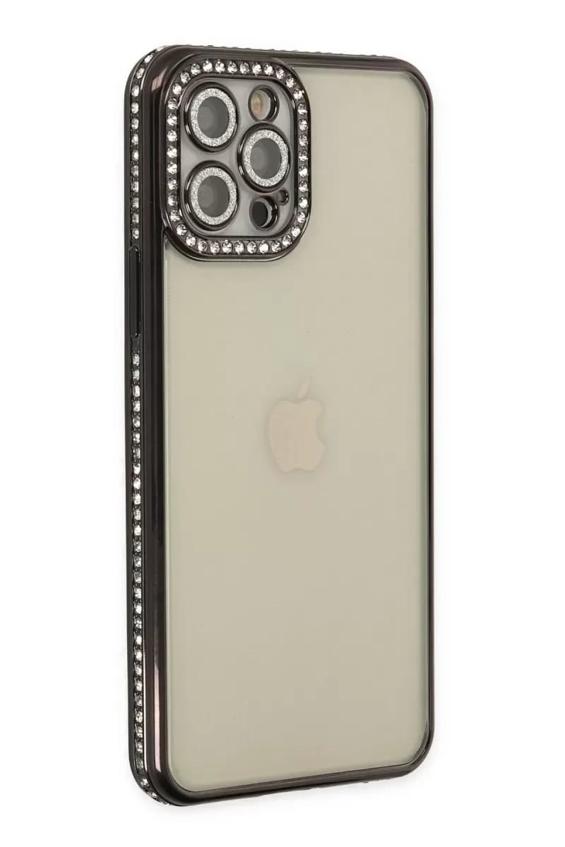 Apple iPhone 12 Pro Kılıf Joke Taşlı Silikon - Siyah