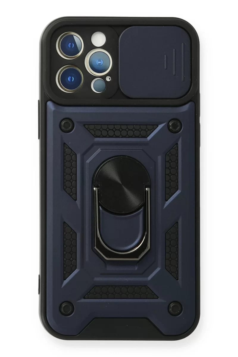 Apple iPhone 12 Pro Kılıf Pars Lens Yüzüklü Silikon - Lacivert
