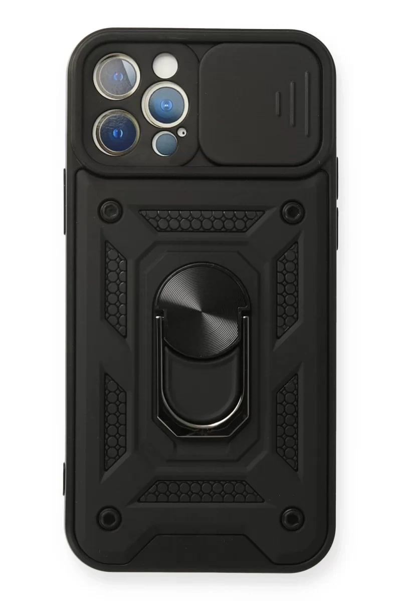 Apple iPhone 12 Pro Kılıf Pars Lens Yüzüklü Silikon - Siyah