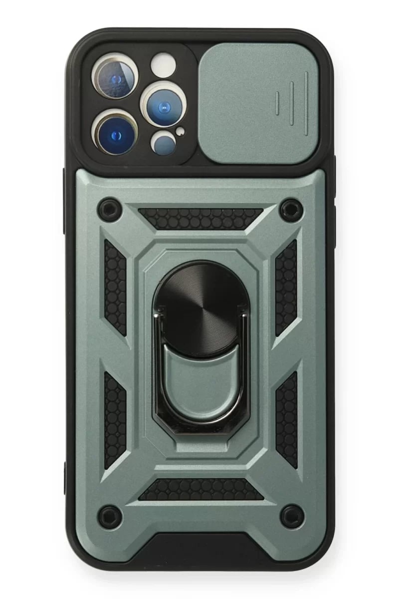 Apple iPhone 12 Pro Kılıf Pars Lens Yüzüklü Silikon - Yeşil