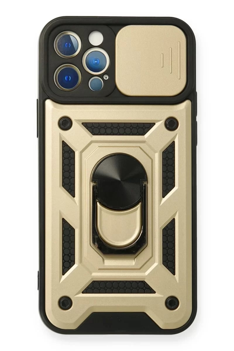 Apple iPhone 12 Pro Kılıf Pars Lens Yüzüklü Silikon - Gold