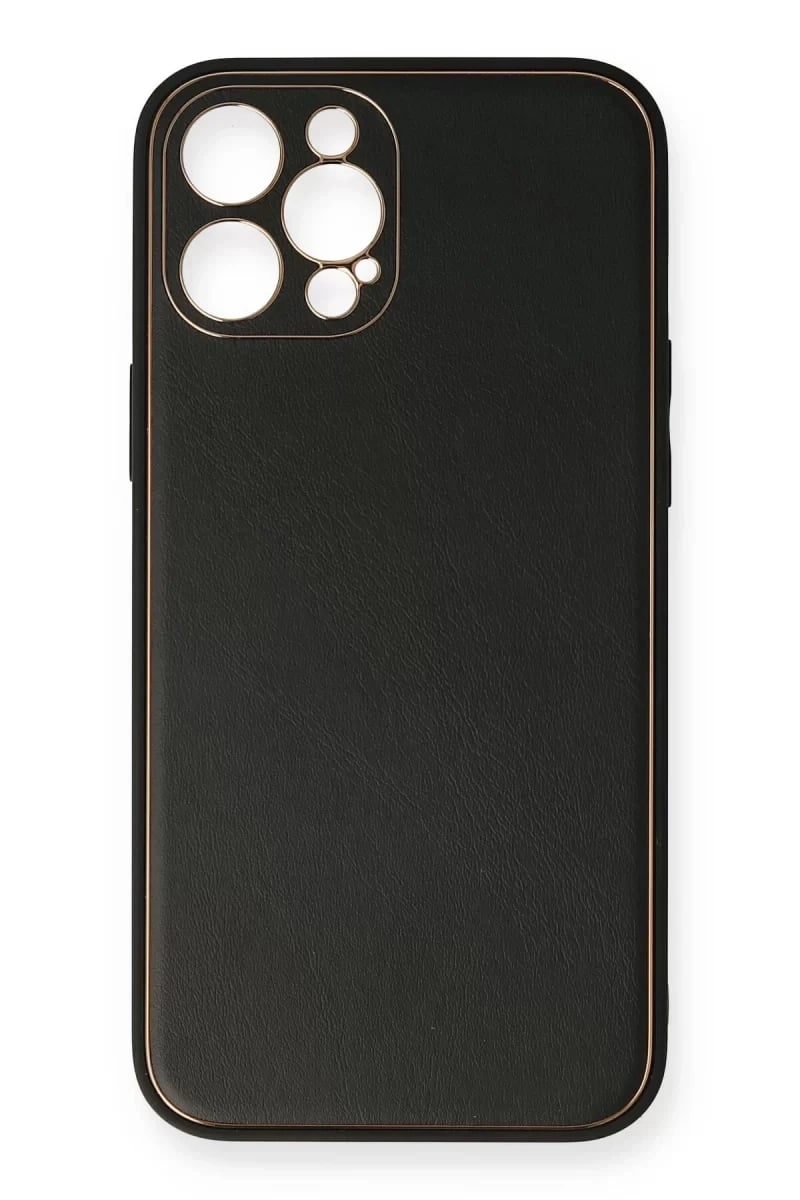 Apple iPhone 12 Pro Max Kılıf Coco Deri Silikon Kapak - Siyah