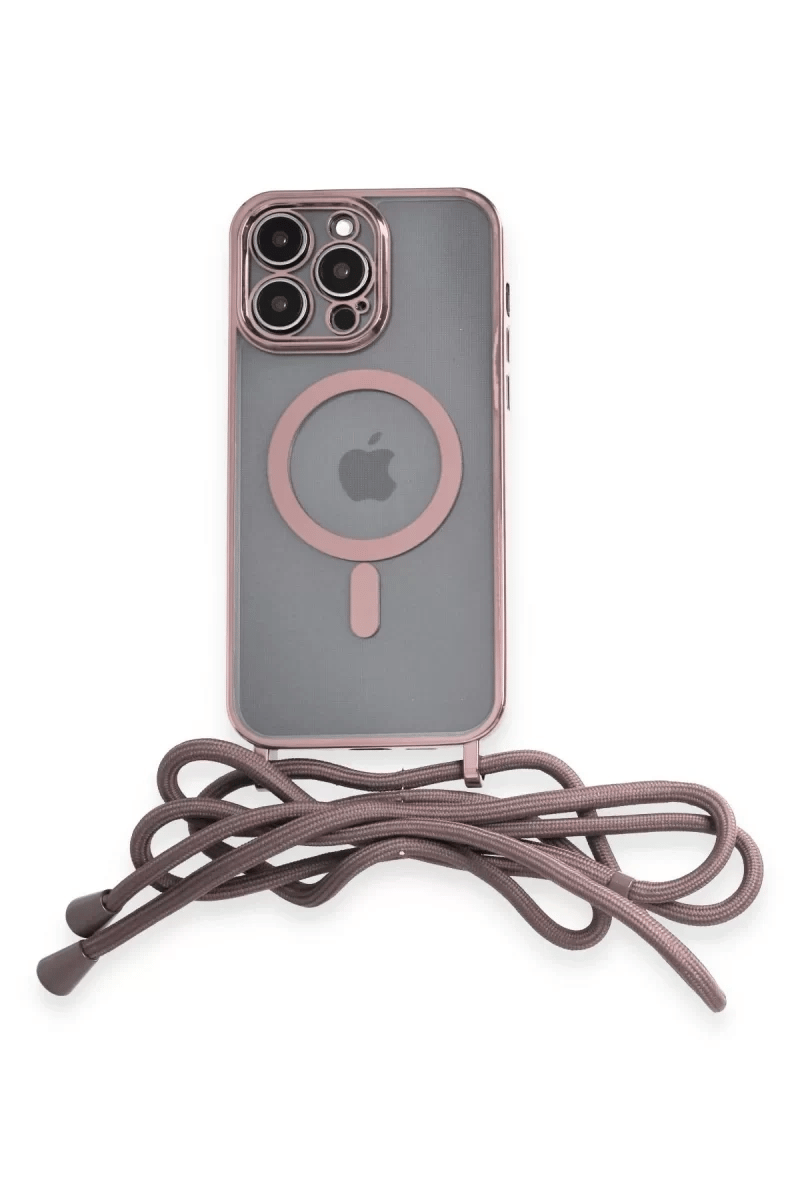 Apple iPhone 12 Pro Max Kılıf Divo Lazer Askılı Magsafe Kapak - Pembe