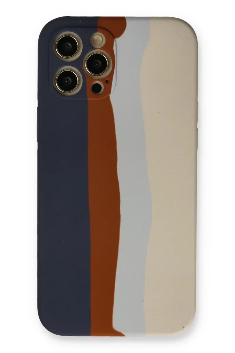 Apple iPhone 12 Pro Max Kılıf Ebruli Lansman Silikon - Lacivert-Krem
