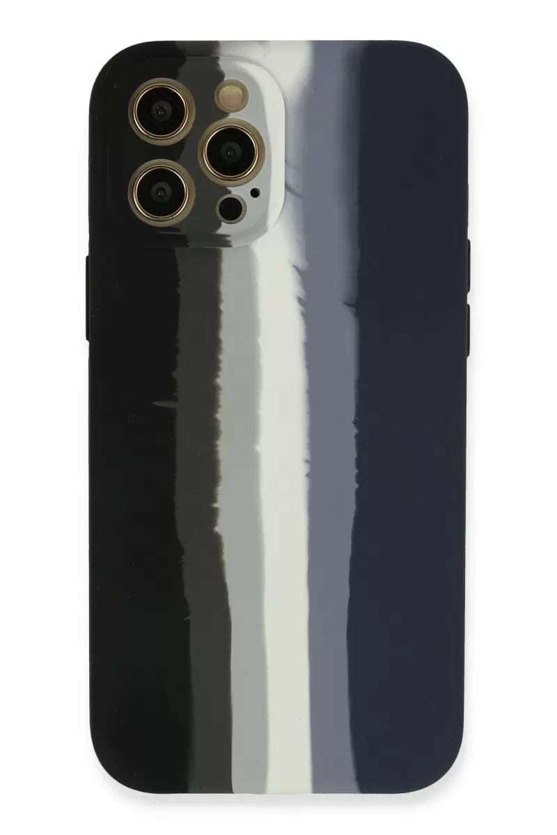 Apple iPhone 12 Pro Max Kılıf Ebruli Lansman Silikon - Siyah-Lacivert