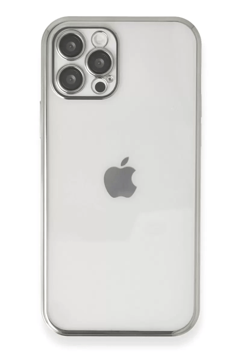 Apple iPhone 12 Pro Max Kılıf Lensli Silikon - Gümüş