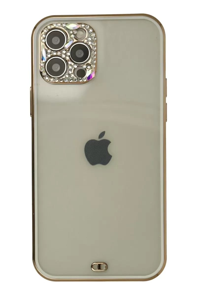 Apple iPhone 12 Pro Max Kılıf Liva Taşlı Silikon - Beyaz