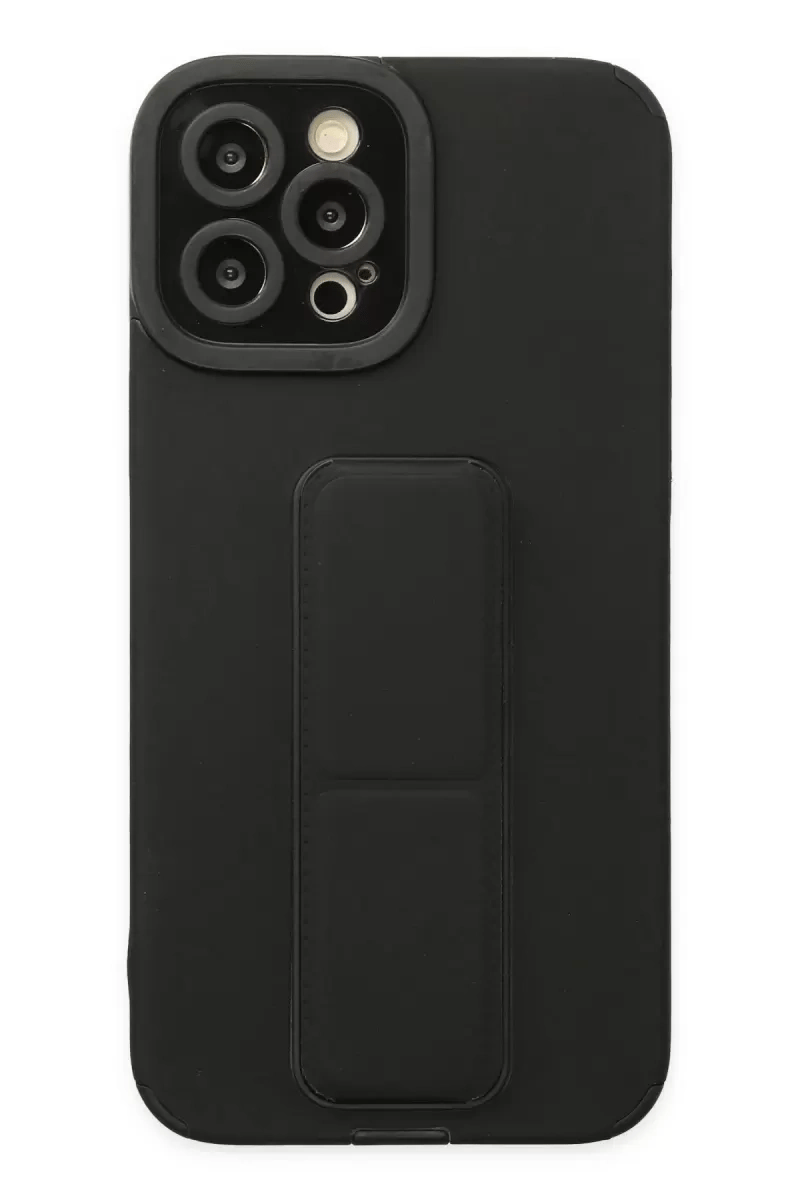 Apple iPhone 12 Pro Max Kılıf Mega Standlı Silikon - Siyah
