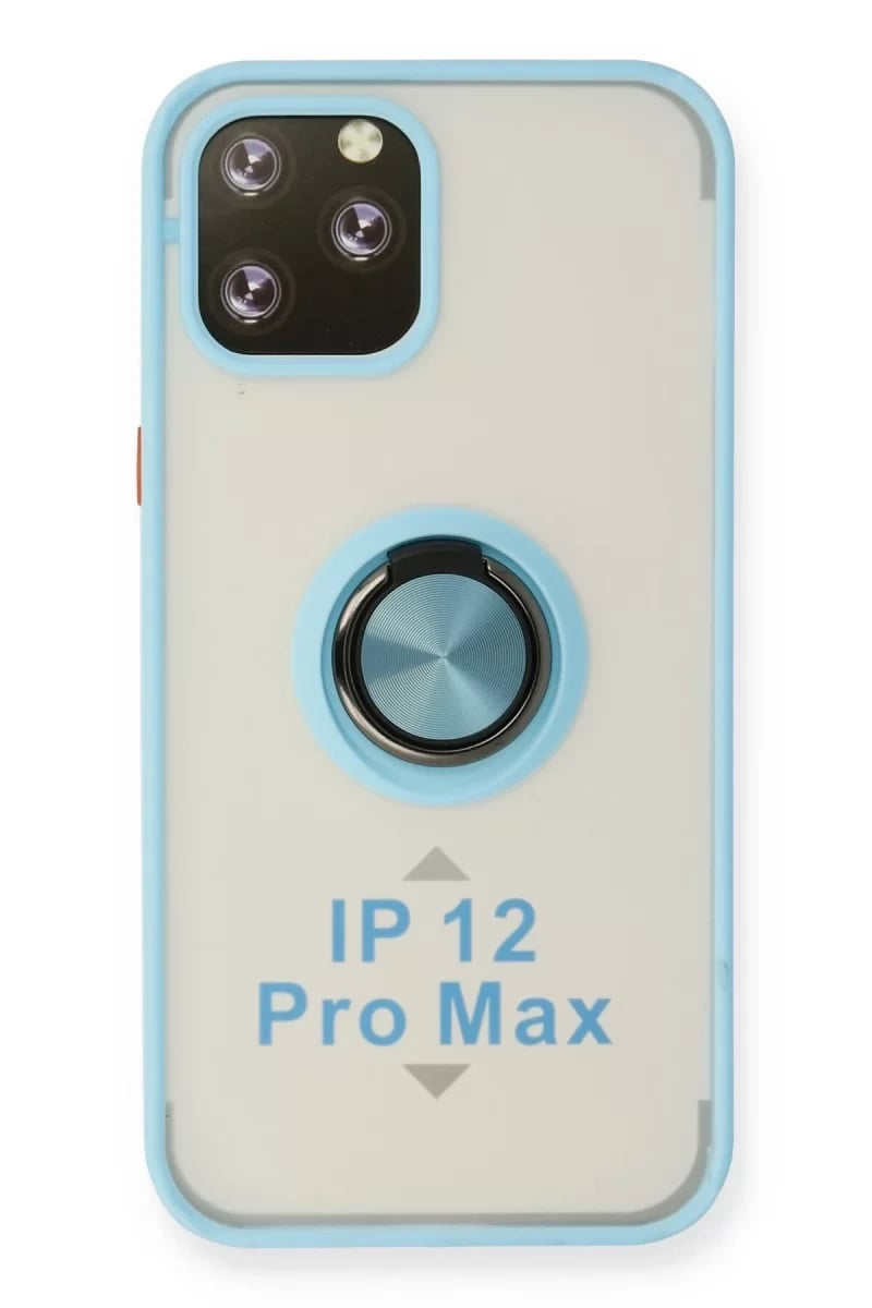 Apple iPhone 12 Pro Max Kılıf Montreal Yüzüklü Silikon Kapak - Buz Mavi