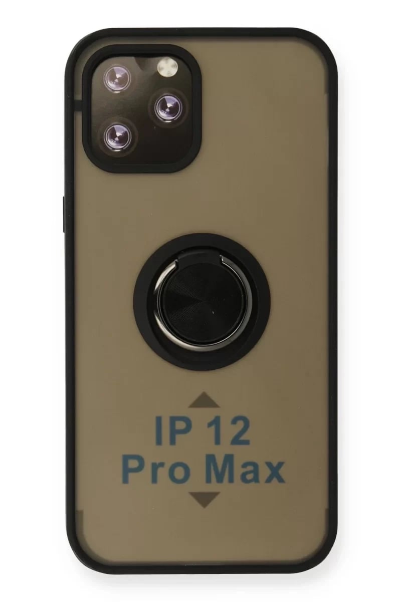 Apple iPhone 12 Pro Max Kılıf Montreal Yüzüklü Silikon Kapak - Siyah
