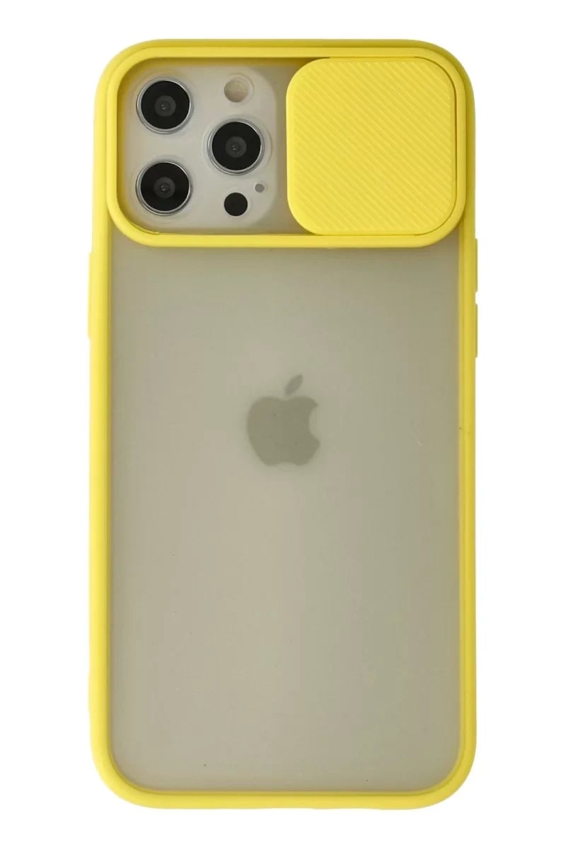Apple iPhone 12 Pro Max Kılıf Palm Buzlu Kamera Sürgülü Silikon - Sarı