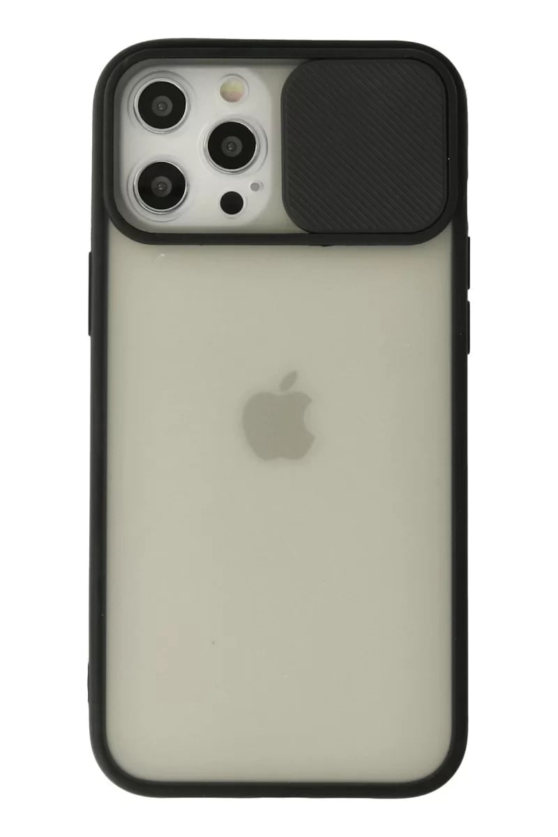 Apple iPhone 12 Pro Max Kılıf Palm Buzlu Kamera Sürgülü Silikon - Siyah