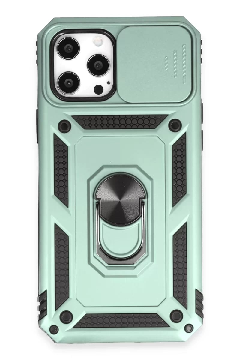Apple iPhone 12 Pro Max Kılıf Pars Lens Yüzüklü Silikon - Yeşil