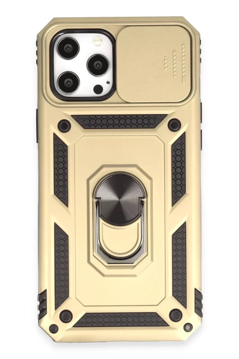 Apple iPhone 12 Pro Max Kılıf Pars Lens Yüzüklü Silikon - Gold