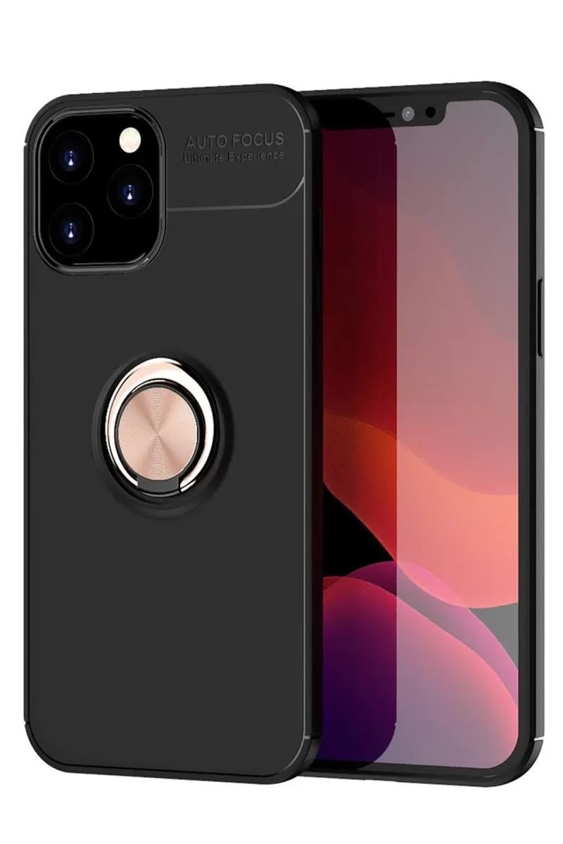 Apple iPhone 12 Pro Max Kılıf Range Yüzüklü Silikon - Siyah-Gold