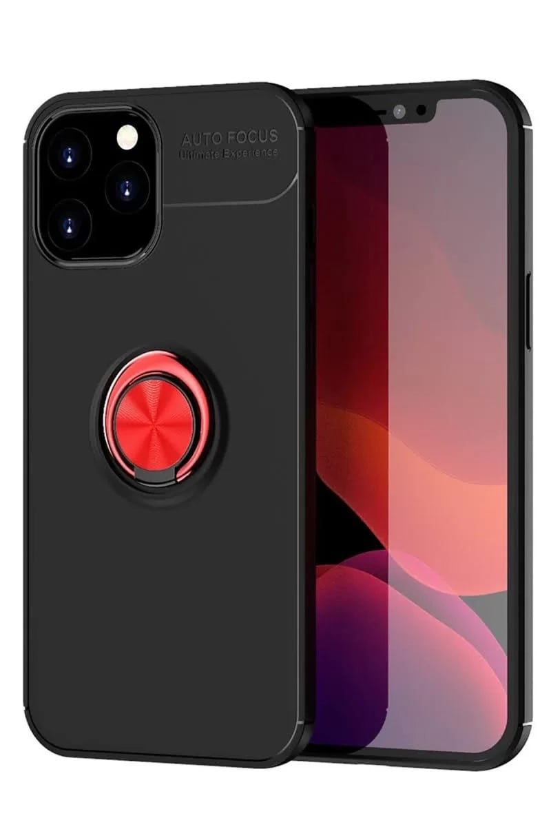 Apple iPhone 12 Pro Max Kılıf Range Yüzüklü Silikon - Siyah-Kırmızı