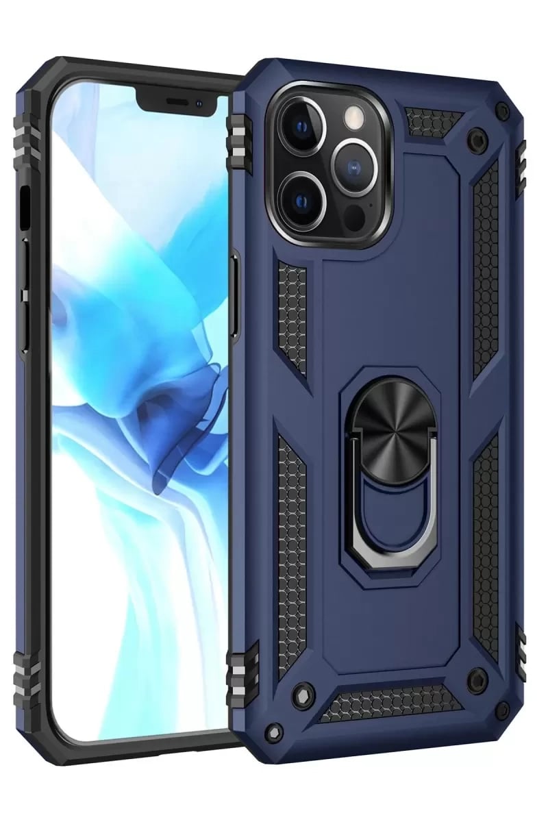 Apple iPhone 12 Pro Max Kılıf Sofya Yüzüklü Silikon Kapak - Lacivert
