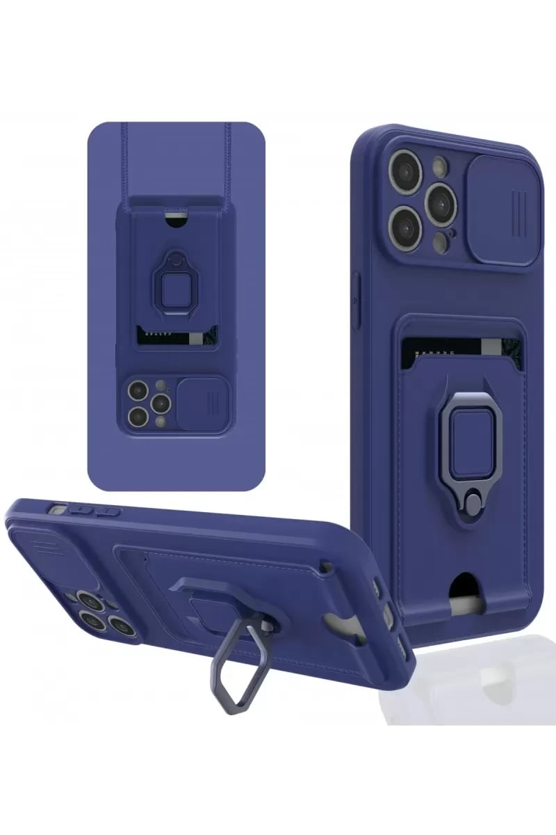 Apple iPhone 12 Pro Max Kılıf Zuma Kartvizitli Yüzüklü Silikon - Lacivert