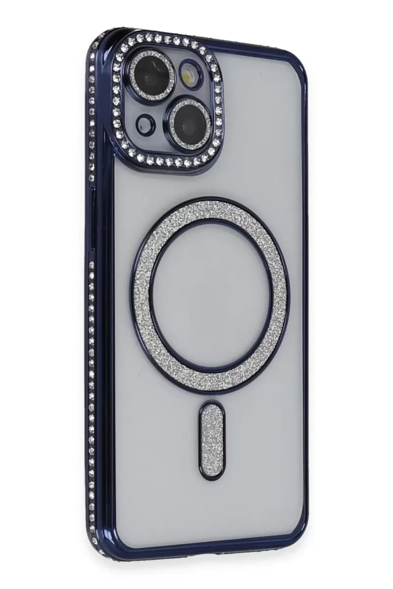 Apple iPhone 13 Kılıf Joke Simli Magneticsafe Kılıf - Lacivert