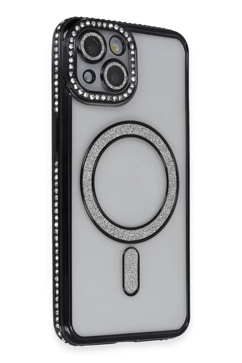 Apple iPhone 13 Kılıf Joke Simli Magneticsafe Kılıf - Siyah