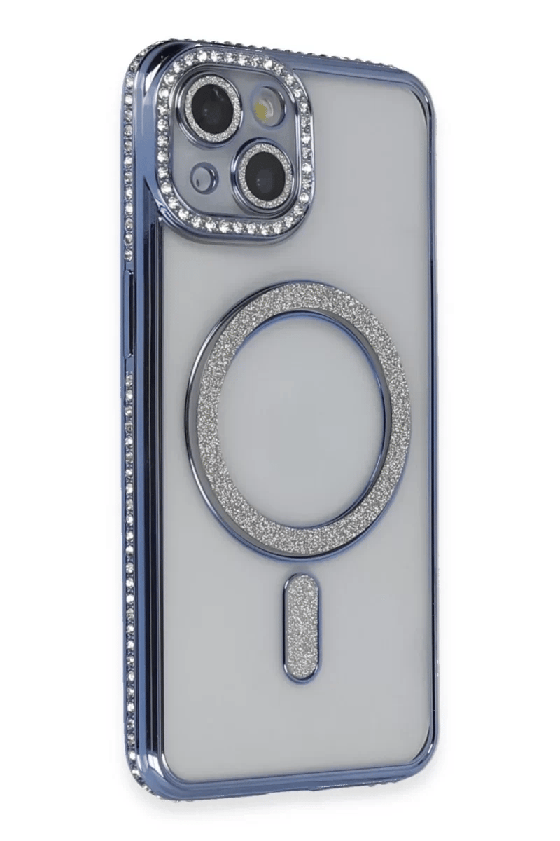 Apple iPhone 13 Kılıf Joke Simli Magneticsafe Kılıf - Mavi