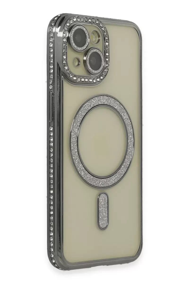 Apple iPhone 13 Kılıf Joke Simli Magneticsafe Kılıf - Gri