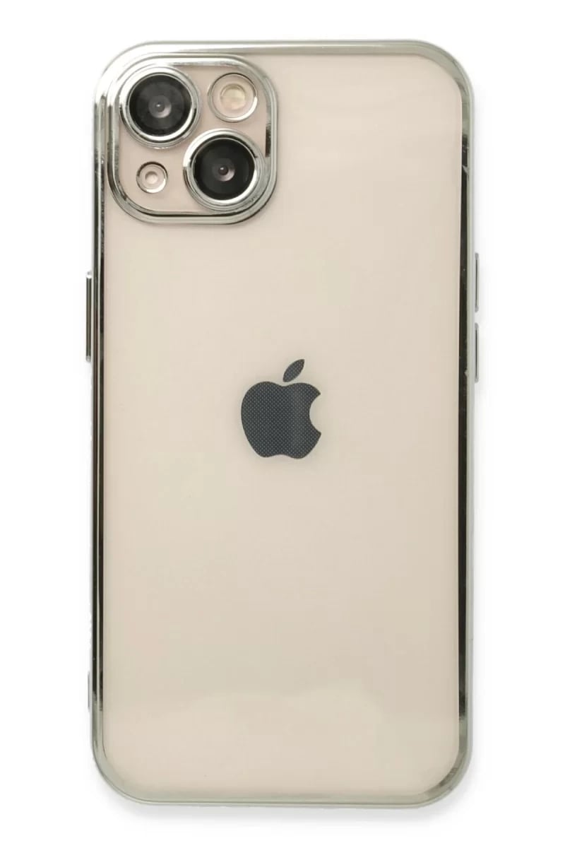 Apple iPhone 13 Kılıf Lensli Silikon - Gümüş