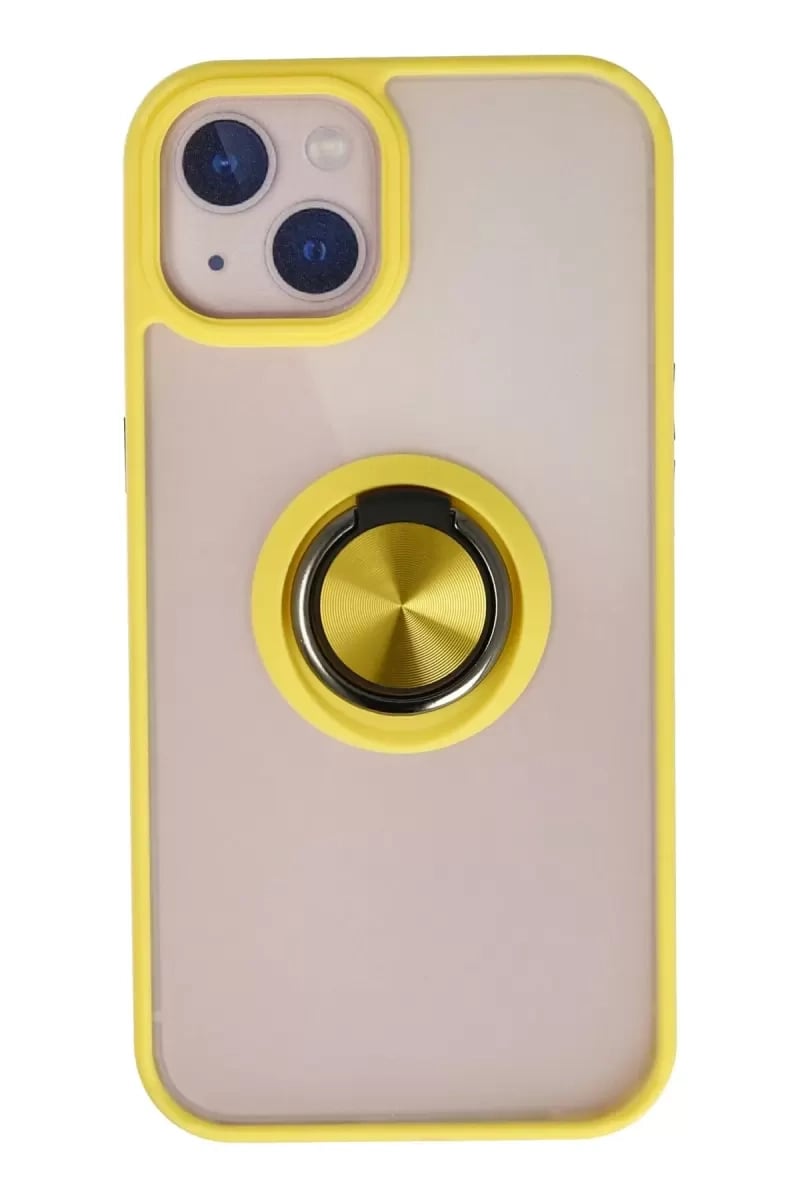 Apple iPhone 13 Kılıf Montreal Yüzüklü Silikon Kapak - Sarı