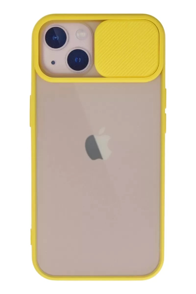 Apple iPhone 13 Kılıf Palm Buzlu Kamera Sürgülü Silikon - Sarı