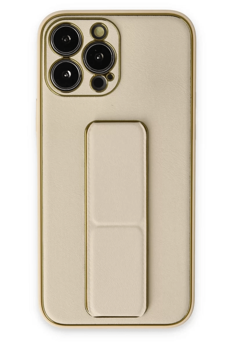Apple iPhone 13 Pro Kılıf Coco Deri Standlı Kapak - Gold