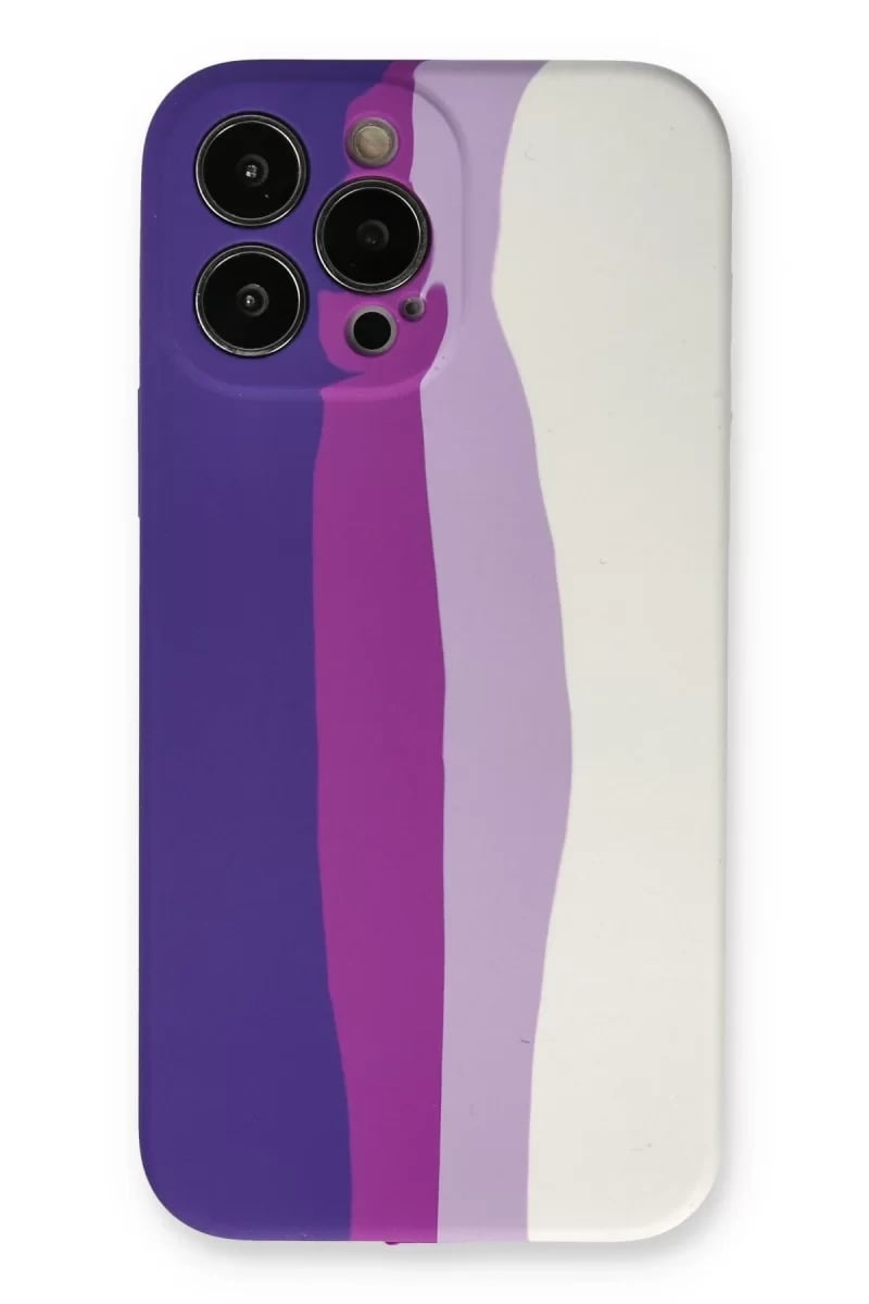 Apple iPhone 13 Pro Kılıf Ebruli Lansman Silikon - Mor-Beyaz
