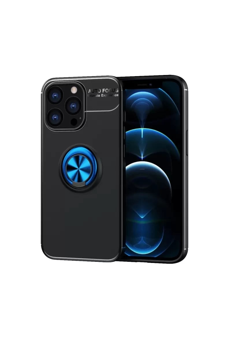Apple iPhone 13 Pro Kılıf Range Yüzüklü Silikon - Siyah-Mavi