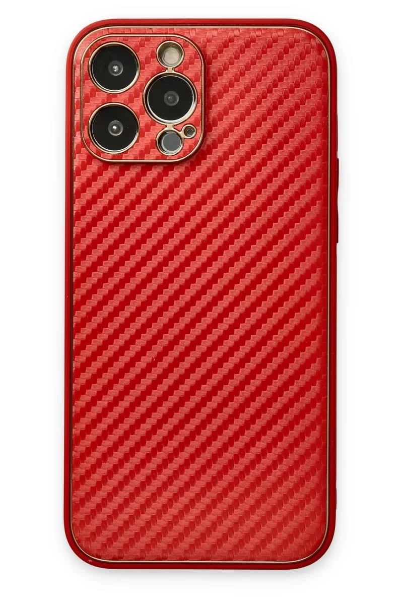Apple iPhone 13 Pro Max Kılıf Coco Karbon Silikon - Kırmızı