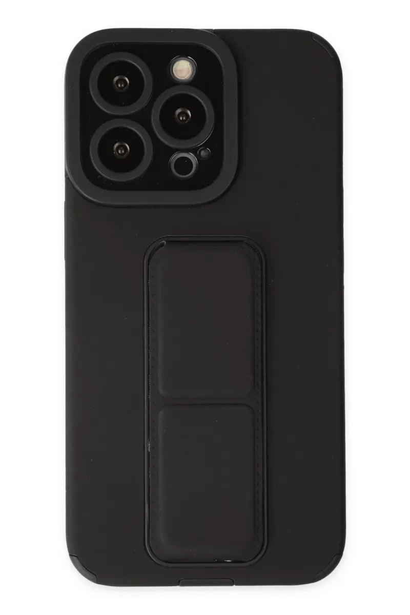 Apple iPhone 13 Pro Max Kılıf Mega Standlı Silikon - Siyah