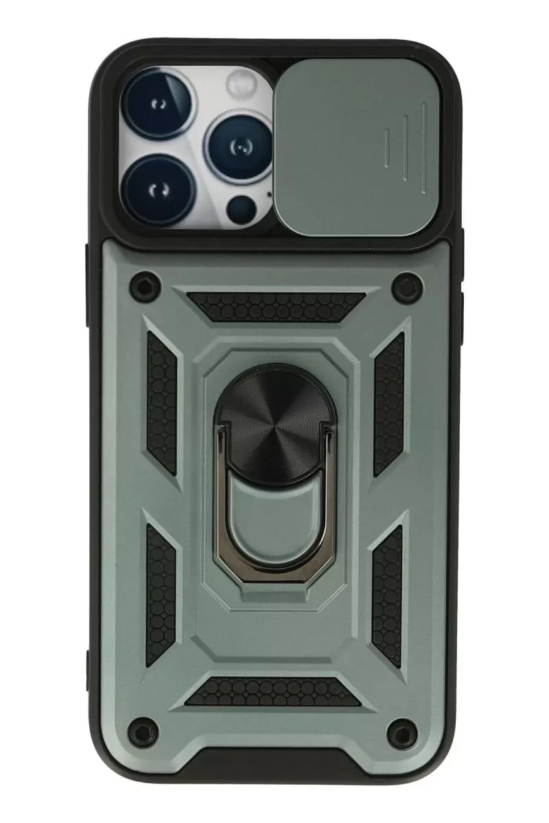 Apple iPhone 13 Pro Max Kılıf Pars Lens Yüzüklü Silikon - Yeşil